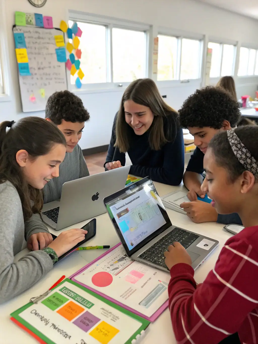 A visual of a diverse group of students engaged in a QİM workshop, highlighting the interactive and engaging nature of FEAM.co's educational programs.